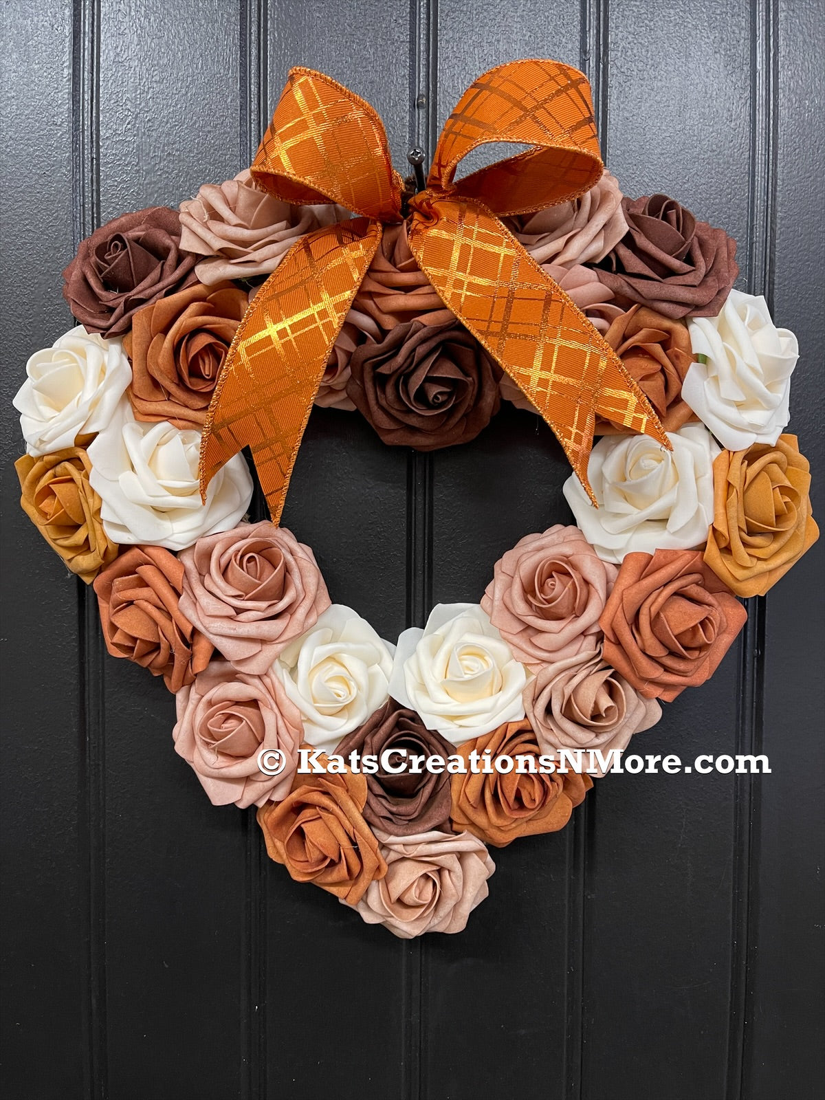 Fall Rose Heart Shaped Wreath, KatsCreationsNMore