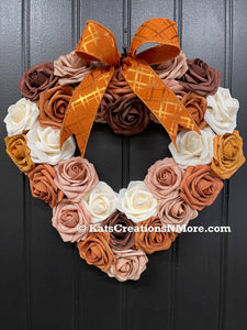 Fall Rose Heart Shaped Wreath, KatsCreationsNMore