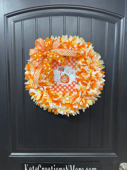 Halloween Boo Ghost Candy Corn Wreath, KatsCreationsNMore