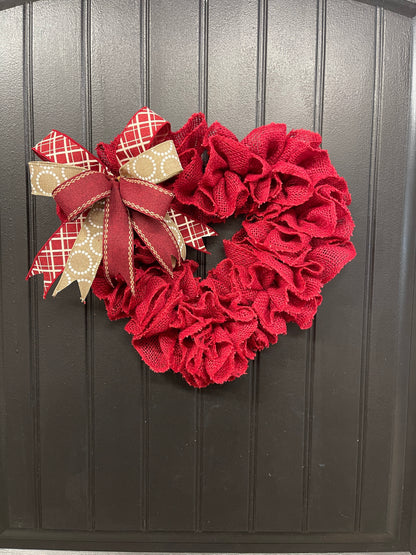 Heart-Shaped Red Burlap Wreath with Interchangeable Bows – Patriotic, Christmas & Everyday Options, KatsCreationsNMore