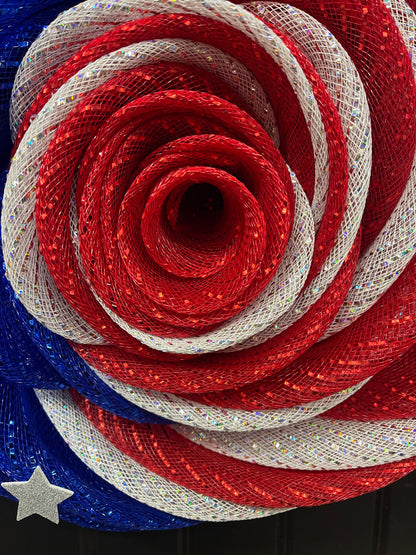 Patriotic Rose Wreath, Deco Mesh Floral Front Door Decor, KatsCreationsNMore