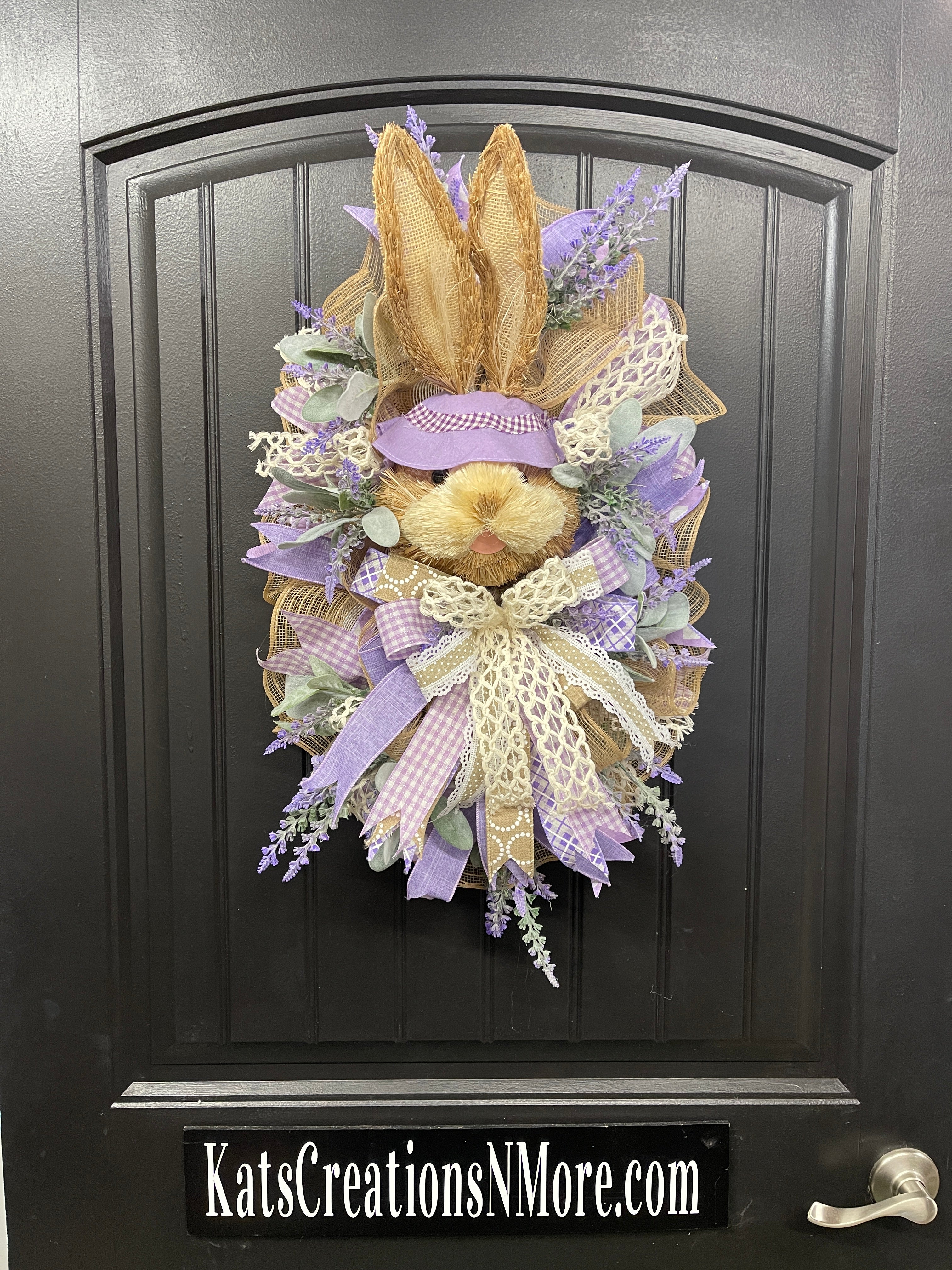 Spring Bunny Lavender Floral Swag, Easter Bunny Front Door Decor, Baby Shower Wall Decoration, KatsCreationsNMore