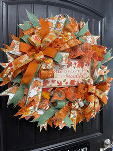 Fall Leaves Wreath,Autumn Front Door Decor,KatsCreationsNMore