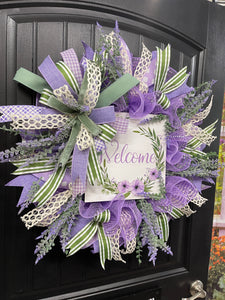 Lavender and Sage Welcome Wreath, Everyday Front Door Decor, KatsCreationsNMore