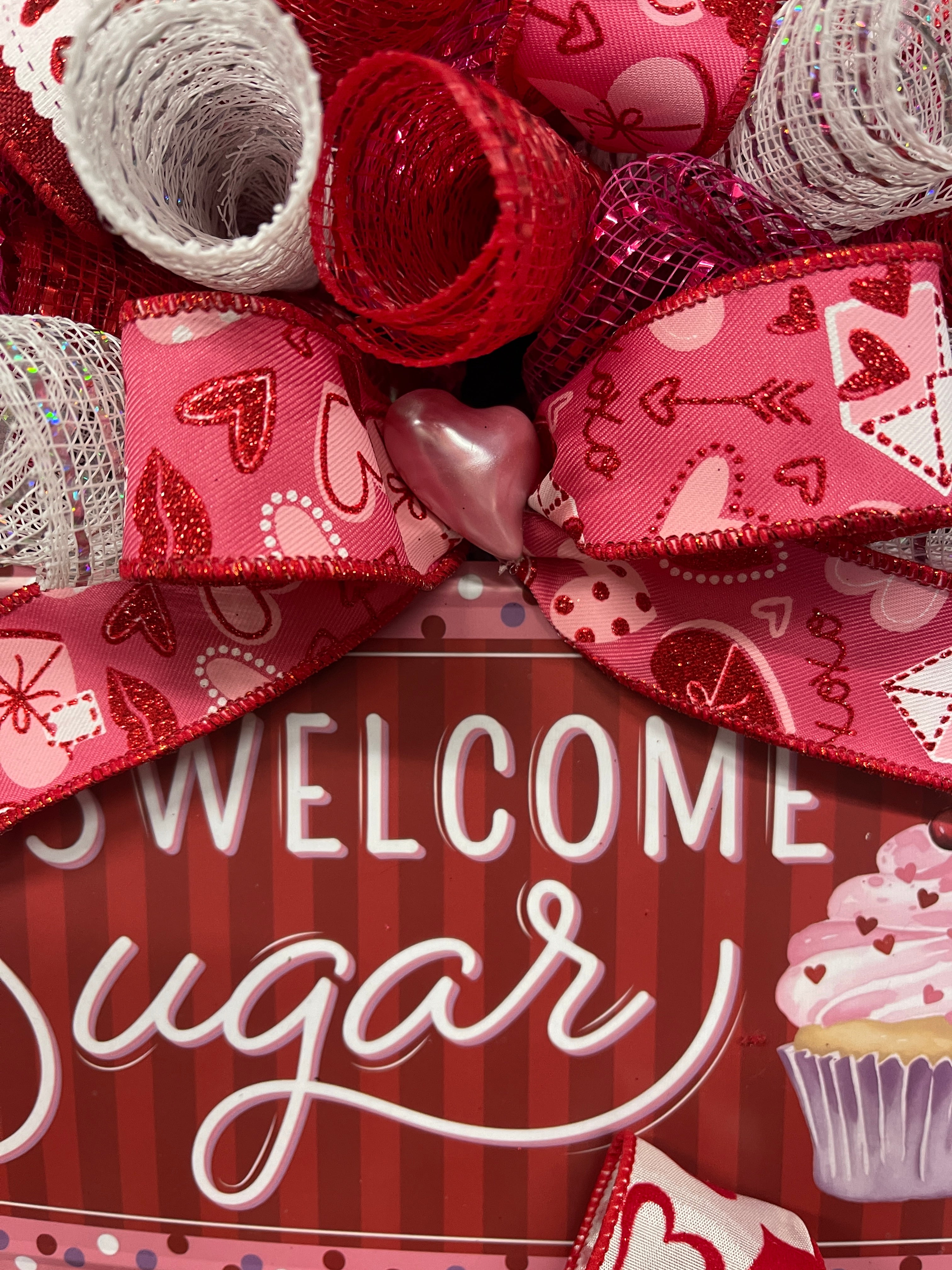 Welcome Sugar Valentines Day Wreath, Sweet Holiday Front Door Decor, KatsCreationsNMore