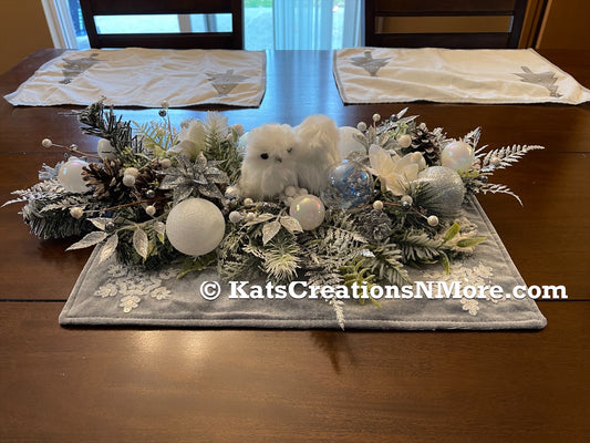 Winter Snow Owl Christmas Centerpiece Tablerunner by KatsCreationsNMore