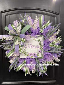 Lavender and Sage Welcome Wreath, Everyday Front Door Decor, KatsCreationsNMore