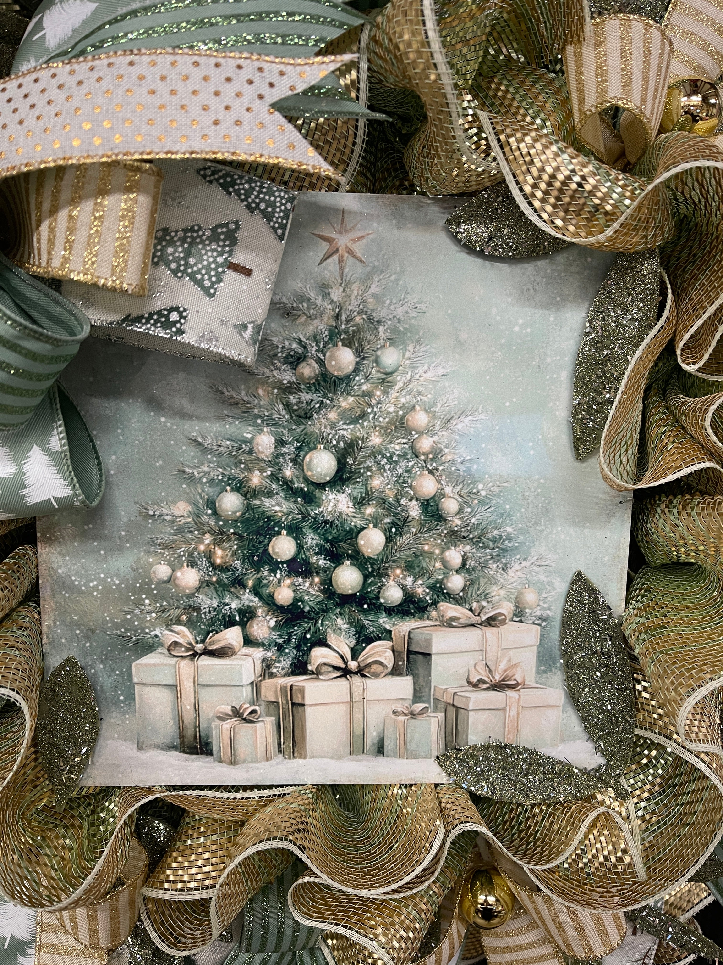 Sage & Champagne Gold Christmas Wreath — Elegant Winter Door Decor, KatsCreationsNMore