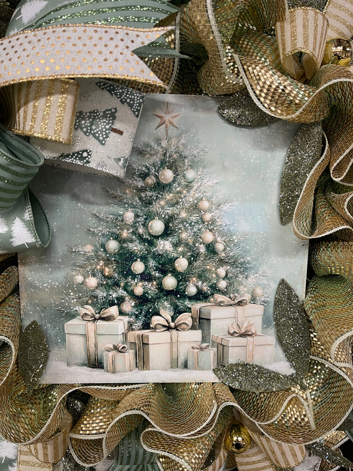 Sage & Champagne Gold Christmas Wreath — Elegant Winter Door Decor, KatsCreationsNMore