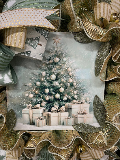 Sage & Champagne Gold Christmas Wreath — Elegant Winter Door Decor, KatsCreationsNMore