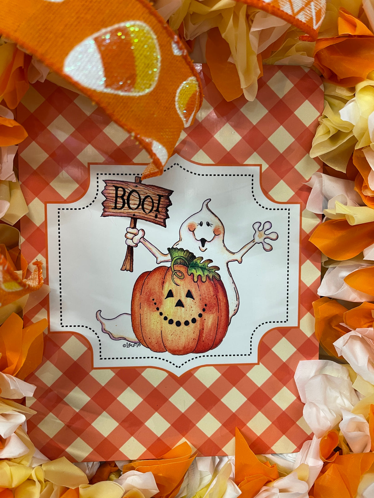 Halloween Boo Ghost Candy Corn Wreath, KatsCreationsNMore