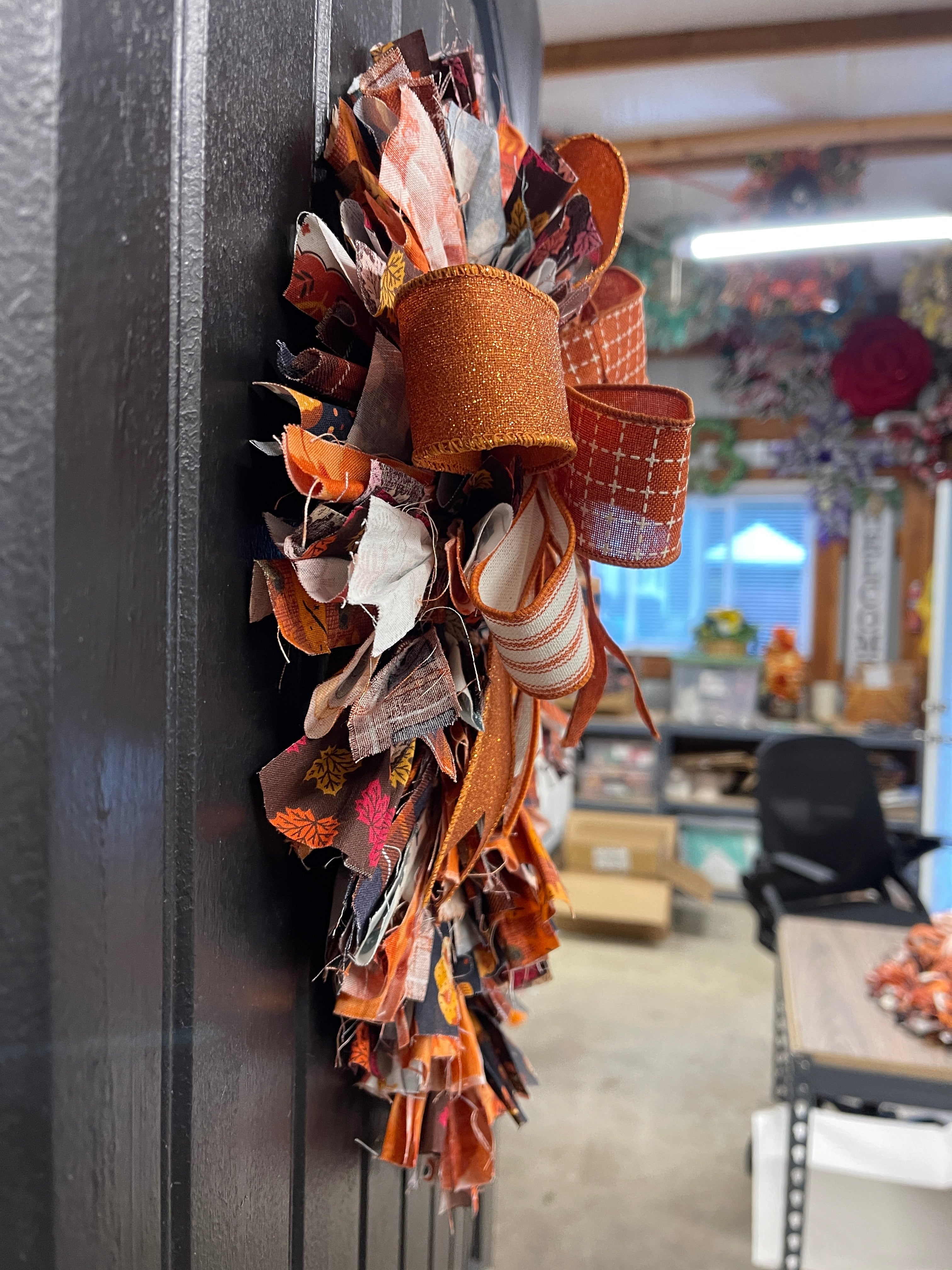 Fall Primitive Rag Wreath, Autumn Country Front Door Decor, KatsCreationsNMore