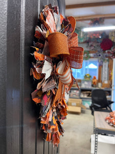 Fall Primitive Rag Wreath, Autumn Country Front Door Decor, KatsCreationsNMore