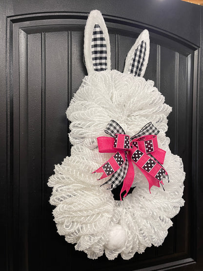 White Bunny Rabbit 2 Ways Wreath for Front Door, Spring Easter Everyday Decoration, KatsCreationsNMore
