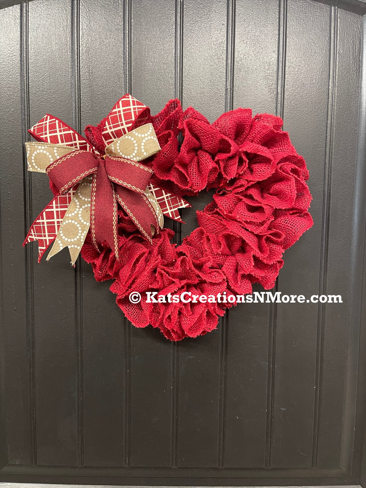 Heart-Shaped Red Burlap Wreath with Interchangeable Bows – Patriotic, Christmas & Everyday Options, KatsCreationsNMore