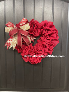 Heart-Shaped Red Burlap Wreath with Interchangeable Bows – Patriotic, Christmas & Everyday Options, KatsCreationsNMore