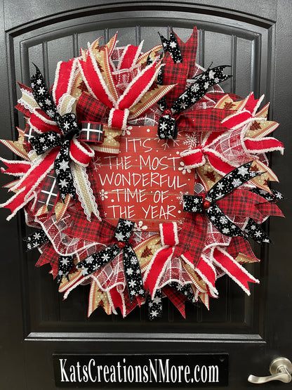 It’s The Most Wonderful Time of the Year Christmas Buffalo Plaid Wreath