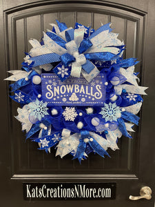 Jack Frosts’s Snowball Christmas Wreath, Winter Front Door Decor, KatsCreationsNMore