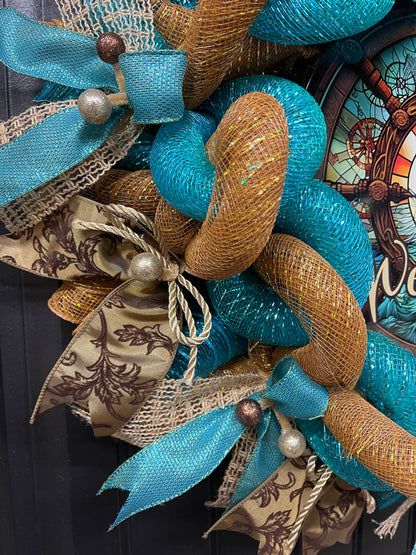 Sailing Ship Nautical Welcome Wreath, Gift for Him, KatsCreationsNMore