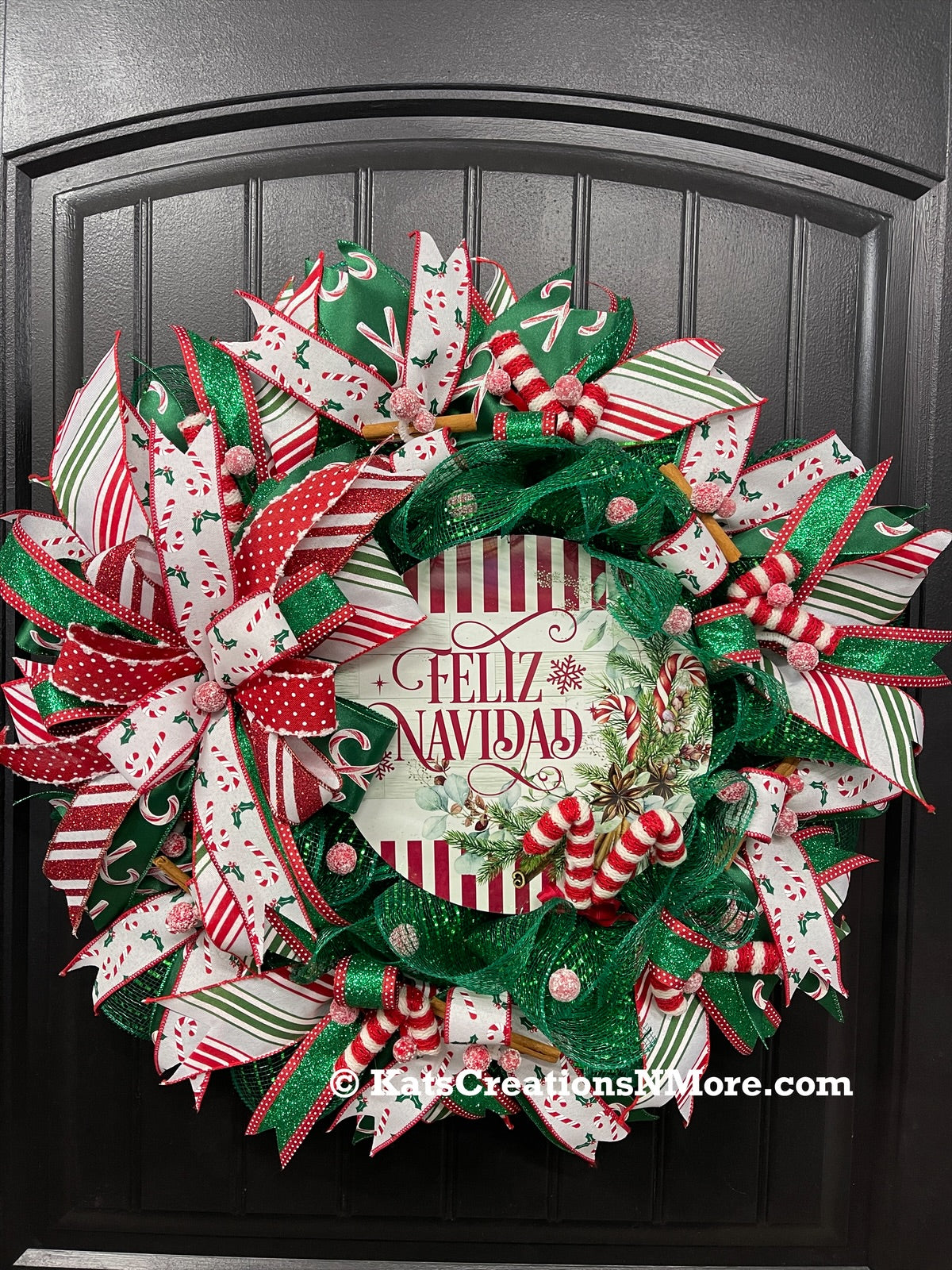 Feliz Navidad Candy Cane Wreath, Hispanic Christmas Front Door Decor, KatsCreationsNMore