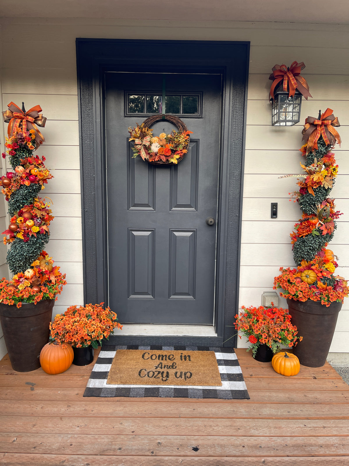 Fall Floral Basket, Pumpkin Grapevine Door Hanger, Autumn Floral Arrangement, Rustic Fall Front Door, Ready to Ship