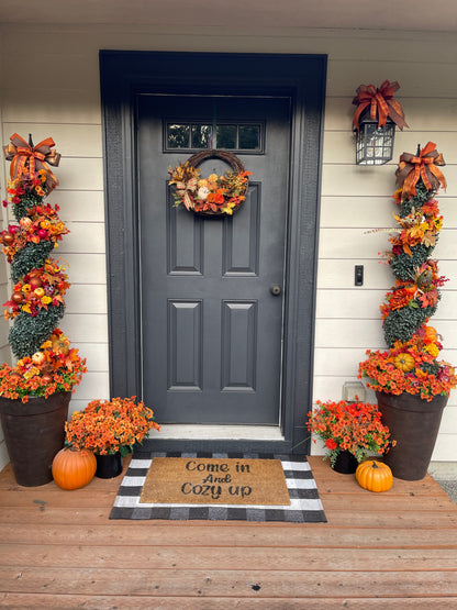 Fall Floral Basket, Pumpkin Grapevine Door Hanger, Autumn Floral Arrangement, Rustic Fall Front Door, Ready to Ship