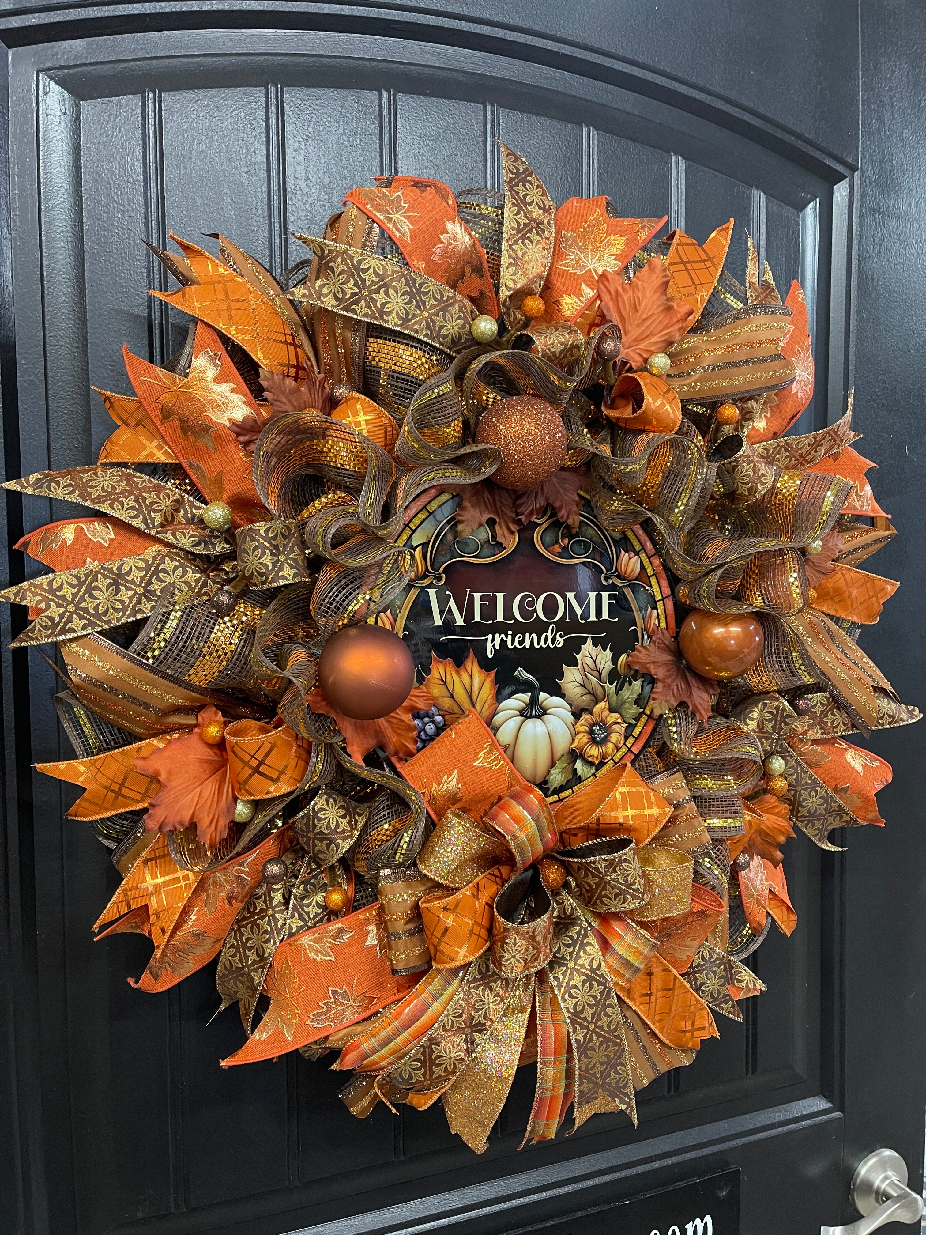 Welcome Friends Fall Wreath, Autumn Leaves Front Door Decor, KatsCreationsNMore