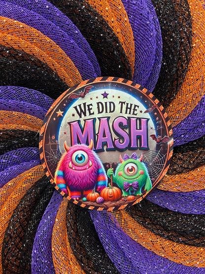 We Did the Mash Halloween Wreath – Monster Mash Spiral Deco Mesh Wreath in Orange, Black & Purple – Spooky Cute Door Decor - KatsCreationsNMore