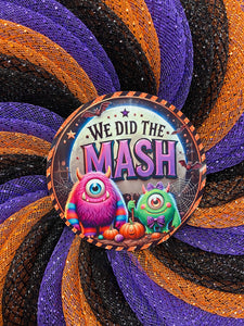 We Did the Mash Halloween Wreath – Monster Mash Spiral Deco Mesh Wreath in Orange, Black & Purple – Spooky Cute Door Decor - KatsCreationsNMore