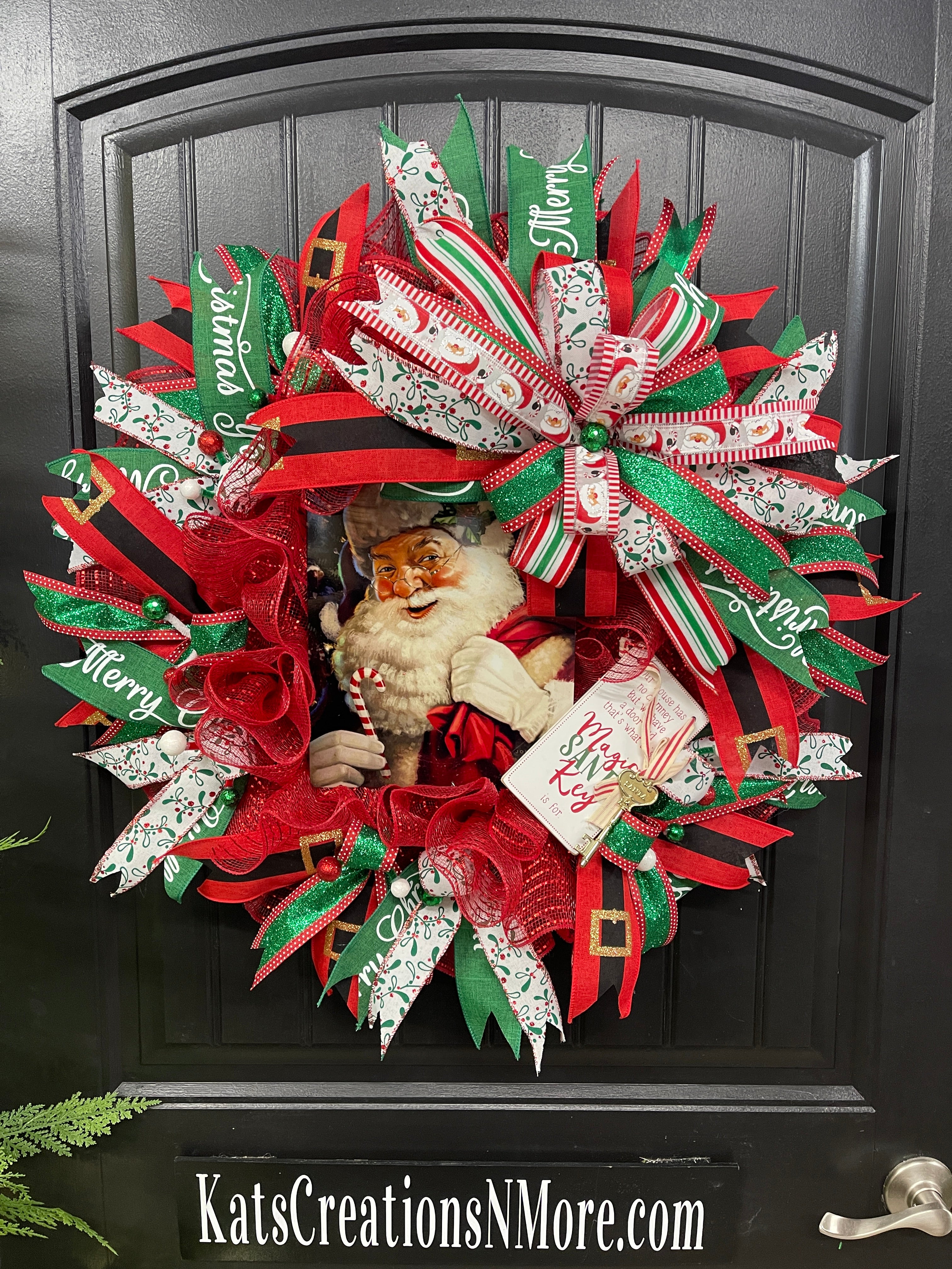 Santa’s Magic Key Christmas Wreath, Holiday Front Door Decor, KatsCreationsNMore