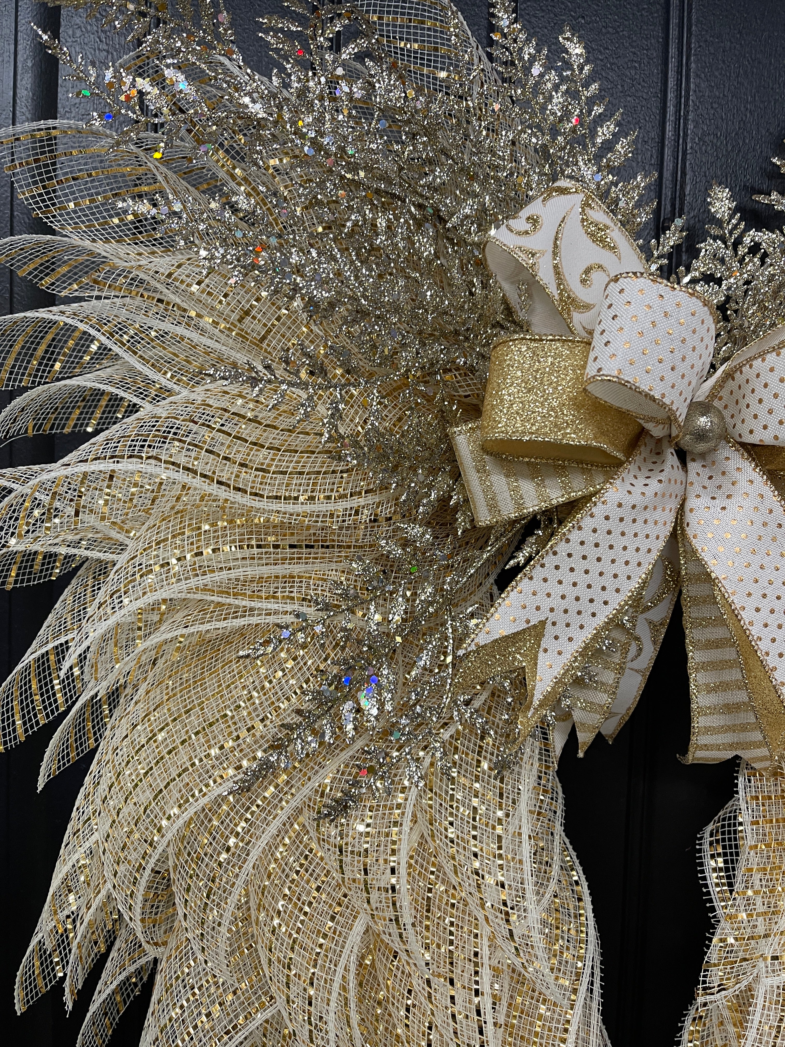 Gold and Cream Angel Wings Wreath, Christmas Holiday Angel Floral Wreath, KatsCreationsNMore