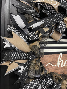 Everyday Hello Wreath, Black and Tan Farmhouse Front Door Decor, KatsCreationsNMore