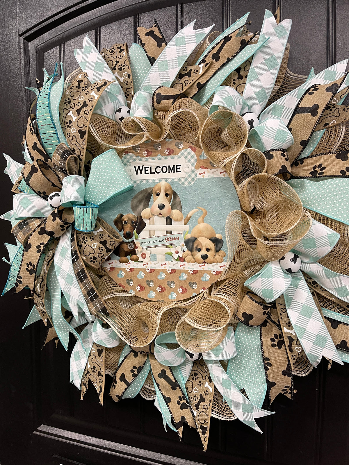 Welcome Dog Kisses Wreath, Puppy Love Front Door Decor, KatsCreationsNMore