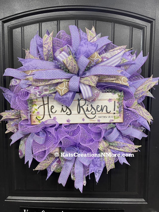 He is Risen Wreath, Religious Spring Front Door Decor, KatsCreationsNMore