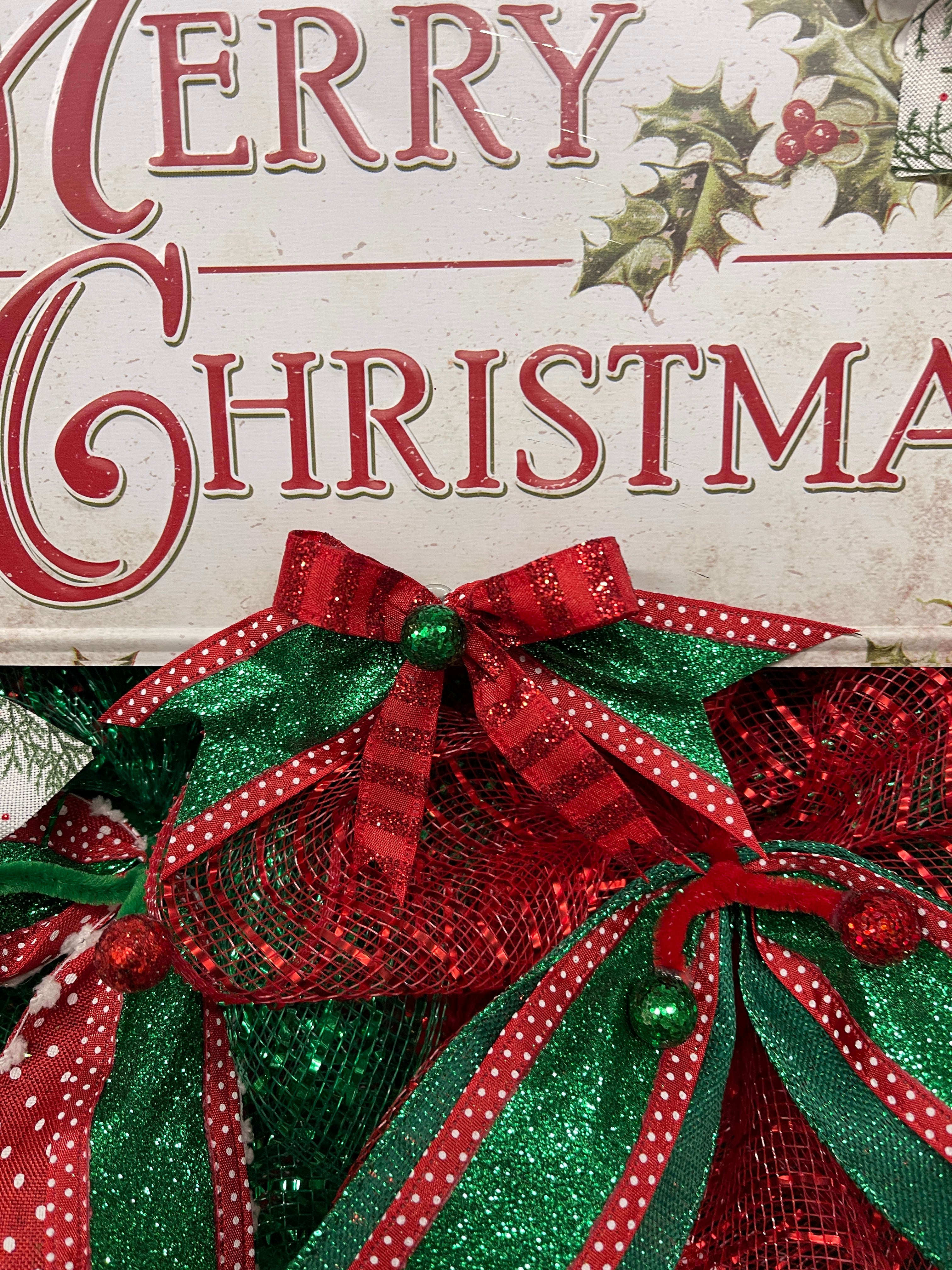 Merry Christmas Classic Deco Mesh Wreath — 25” Storm Door Friendly Holiday Door Décor | KatsCreationsNMore