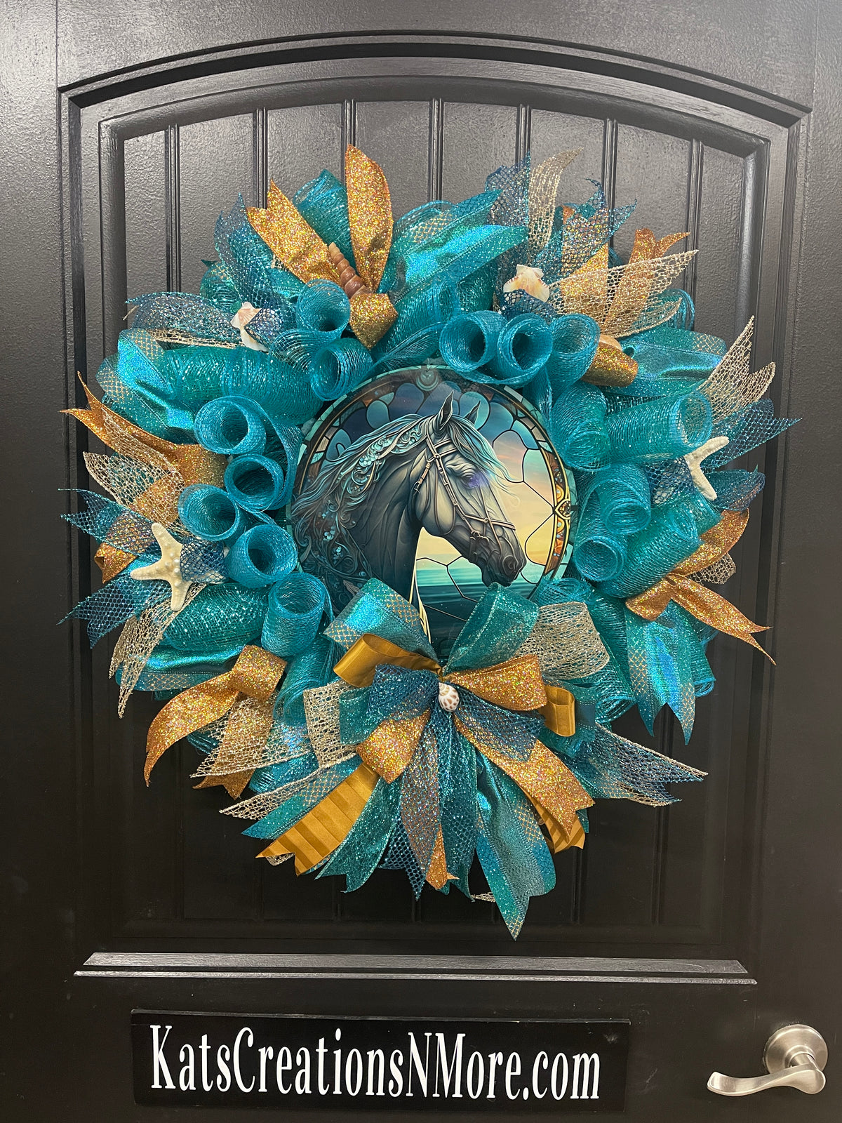 Ethereal Sea Horse Beach Wreath, Fantasy Ocean Lover Front Door Decor, KatsCreationsNMore