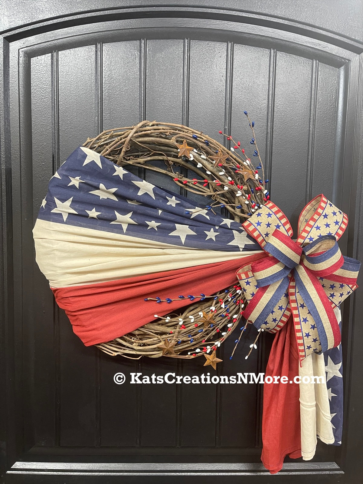 Rustic Americana Flag Grapevine Wreath | Patriotic Front Door Decor | 4th of July Wreath | Veterans Day | Rustic Country Americana Home Accent, KatsCreationsNMore