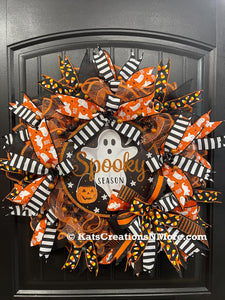 Spooky Season Halloween Ghost Wreath, Seasonal Holiday Front Door, Party Decoration, KatsCreationsNMore