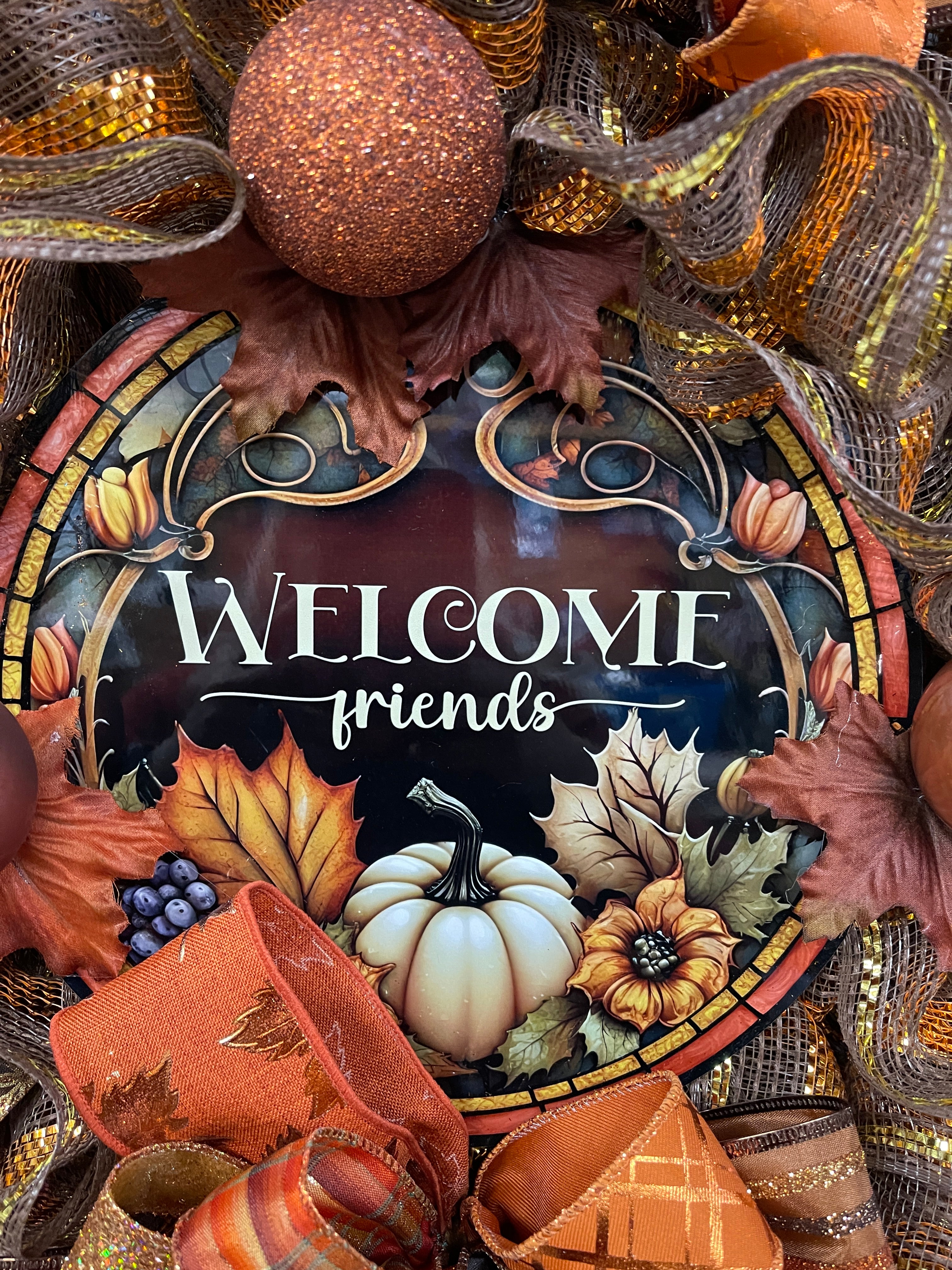 Welcome Friends Fall Wreath, Autumn Leaves Front Door Decor, KatsCreationsNMore