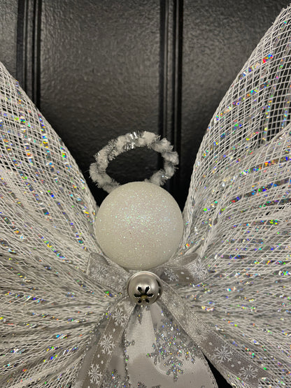 White Iridescent Christmas Angel Tree Topper, Holiday Guardian Angel Wall Decor, Graveside Memorial, KatsCreationsNMore