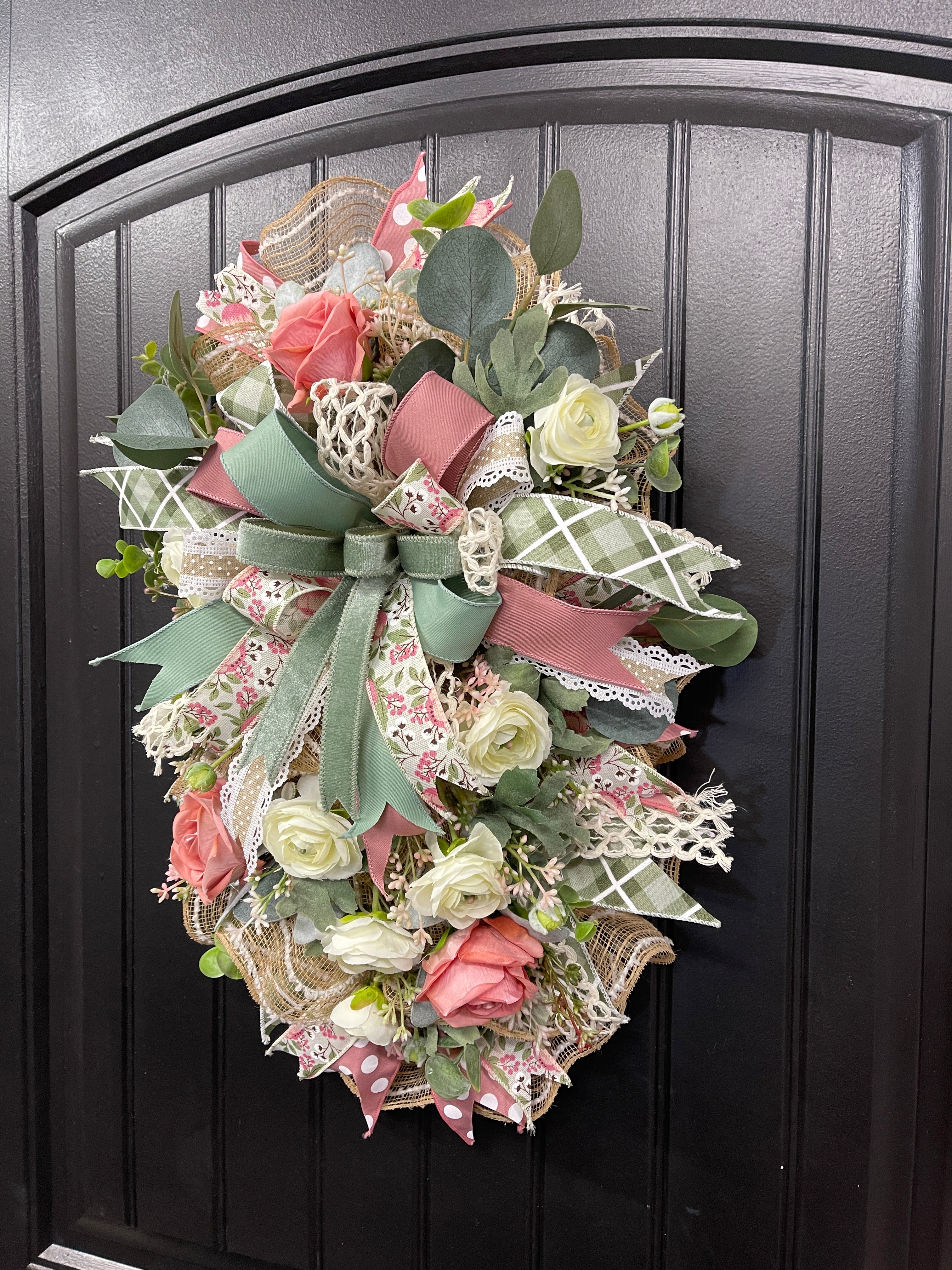 Spring Floral Swag, Rose Easter Front Door Decoration, KatsCreationsNMore