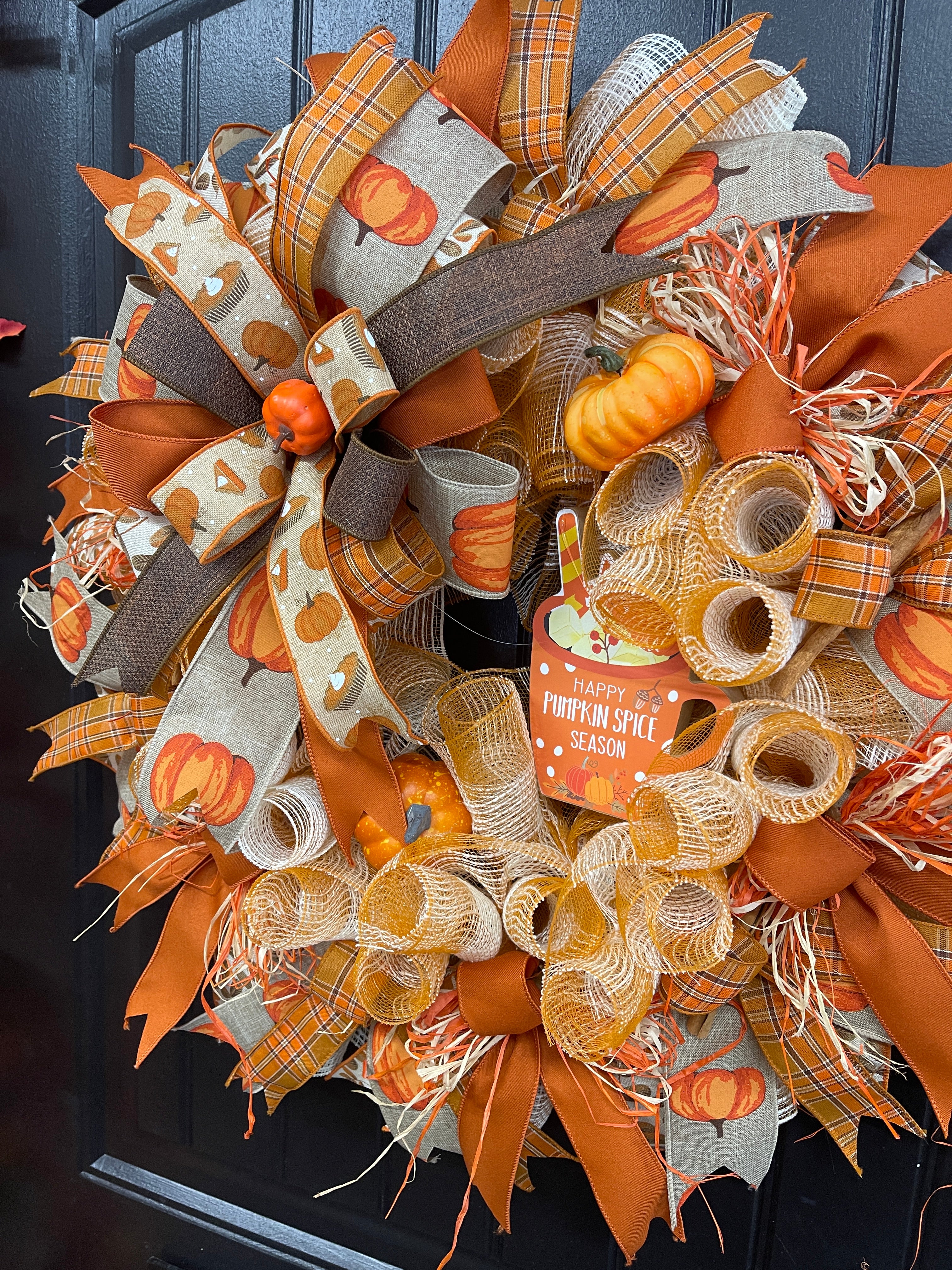 Pumpkin Spice Fall Wreath with Cinnamon Sticks – Cozy Farmhouse Autumn Door Décor, KatsCreationsNMore
