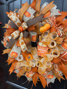 Pumpkin Spice Fall Wreath with Cinnamon Sticks – Cozy Farmhouse Autumn Door Décor, KatsCreationsNMore