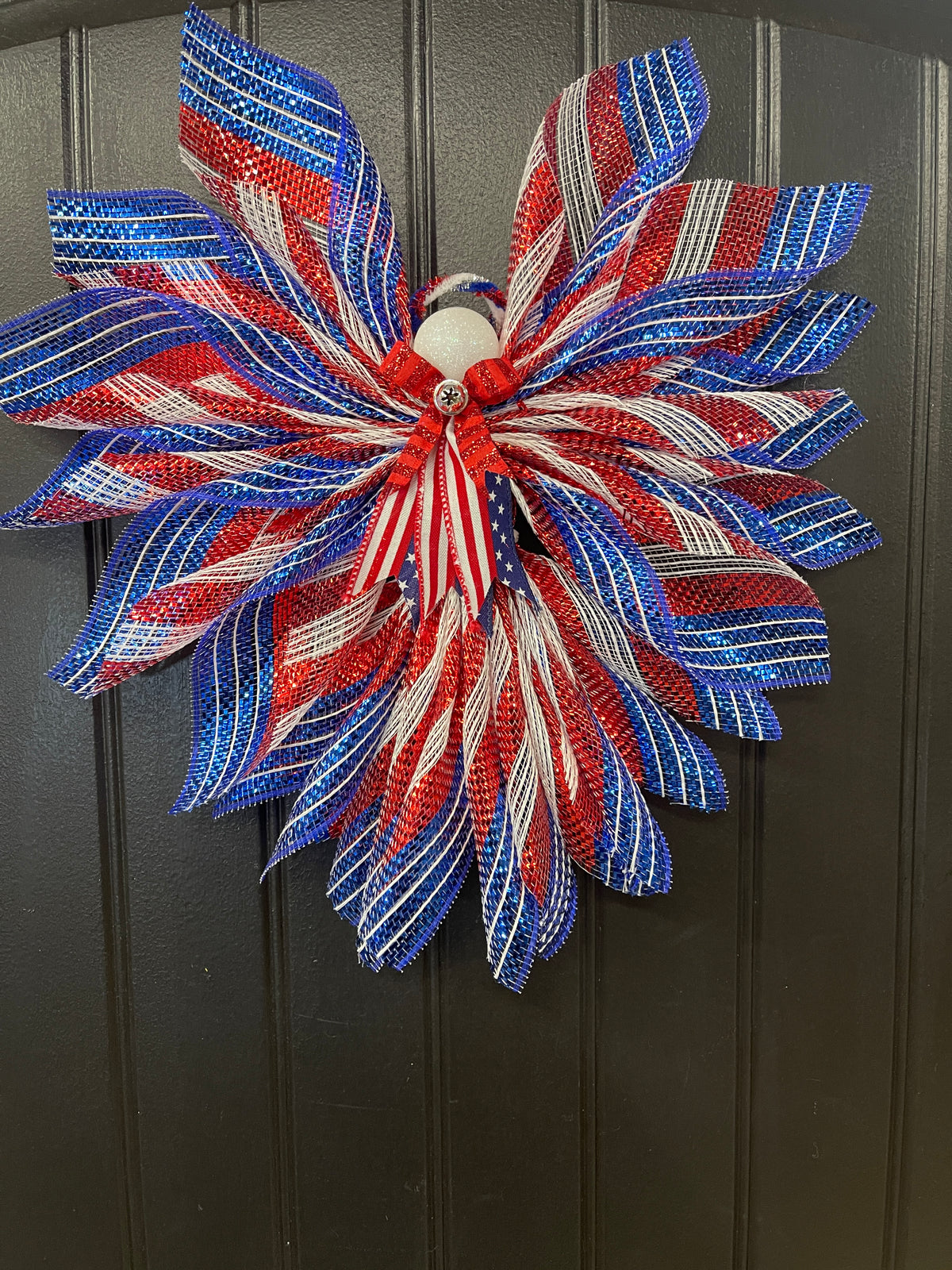 Liberty Patriotic Limited Edition Deco Mesh Angel Tree Topper, America’s 250th Birthday Celebration Front Door Decor, KatsCreationsNMore