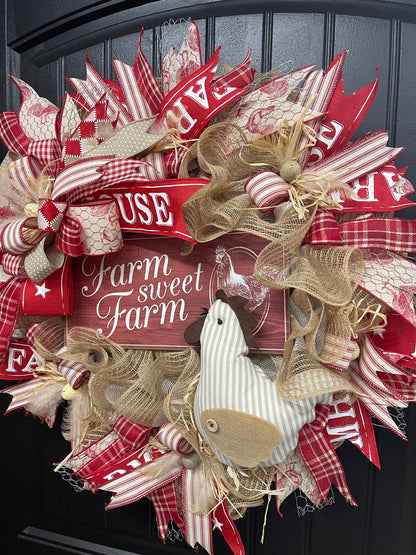 Farmhouse Chicken Country Wreath by KatsCreationsNMore