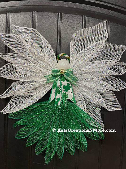 St. Patrick’s Day Angel Tree Topper, Irish Guardian Angel Wall Hanging, Holiday Graveside Memorial, KatsCreationsNMore