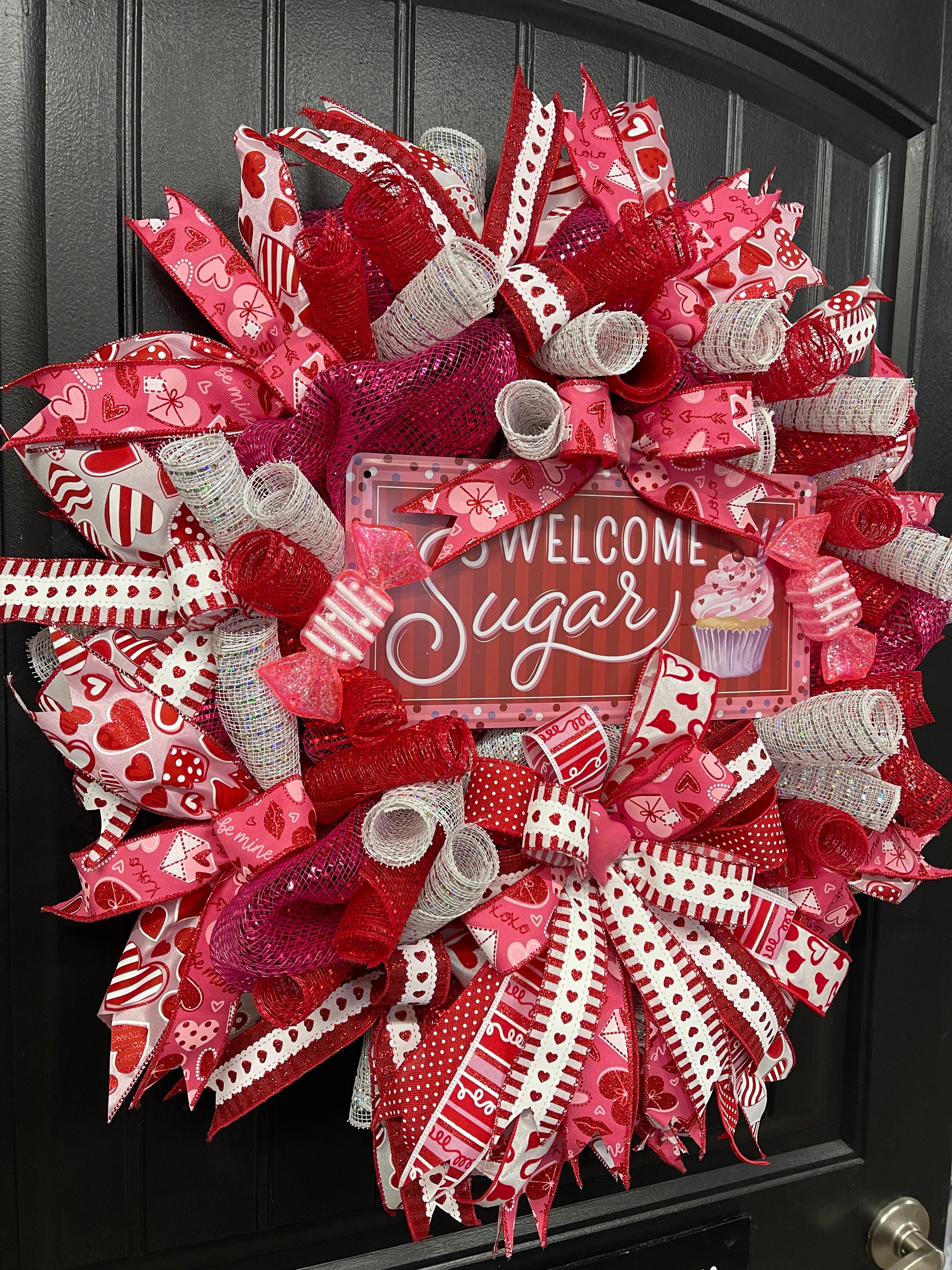 Welcome Sugar Valentines Day Wreath, Sweet Holiday Front Door Decor, KatsCreationsNMore