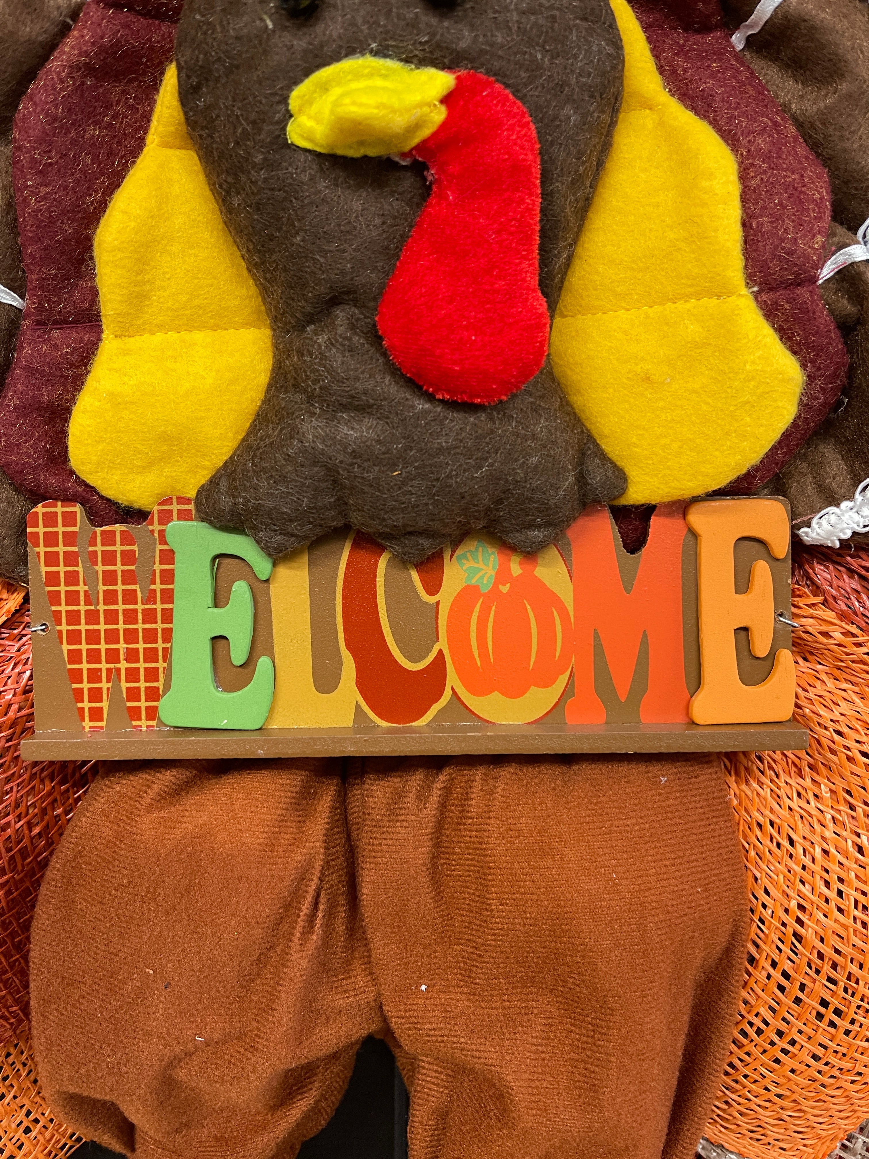 Storm Door Turkey Wreath – Flat Mesh Fall Door Decor with Welcome Sign – Thanksgiving Front Door Decoration by KatsCreationsNMore
