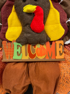 Storm Door Turkey Wreath – Flat Mesh Fall Door Decor with Welcome Sign – Thanksgiving Front Door Decoration by KatsCreationsNMore