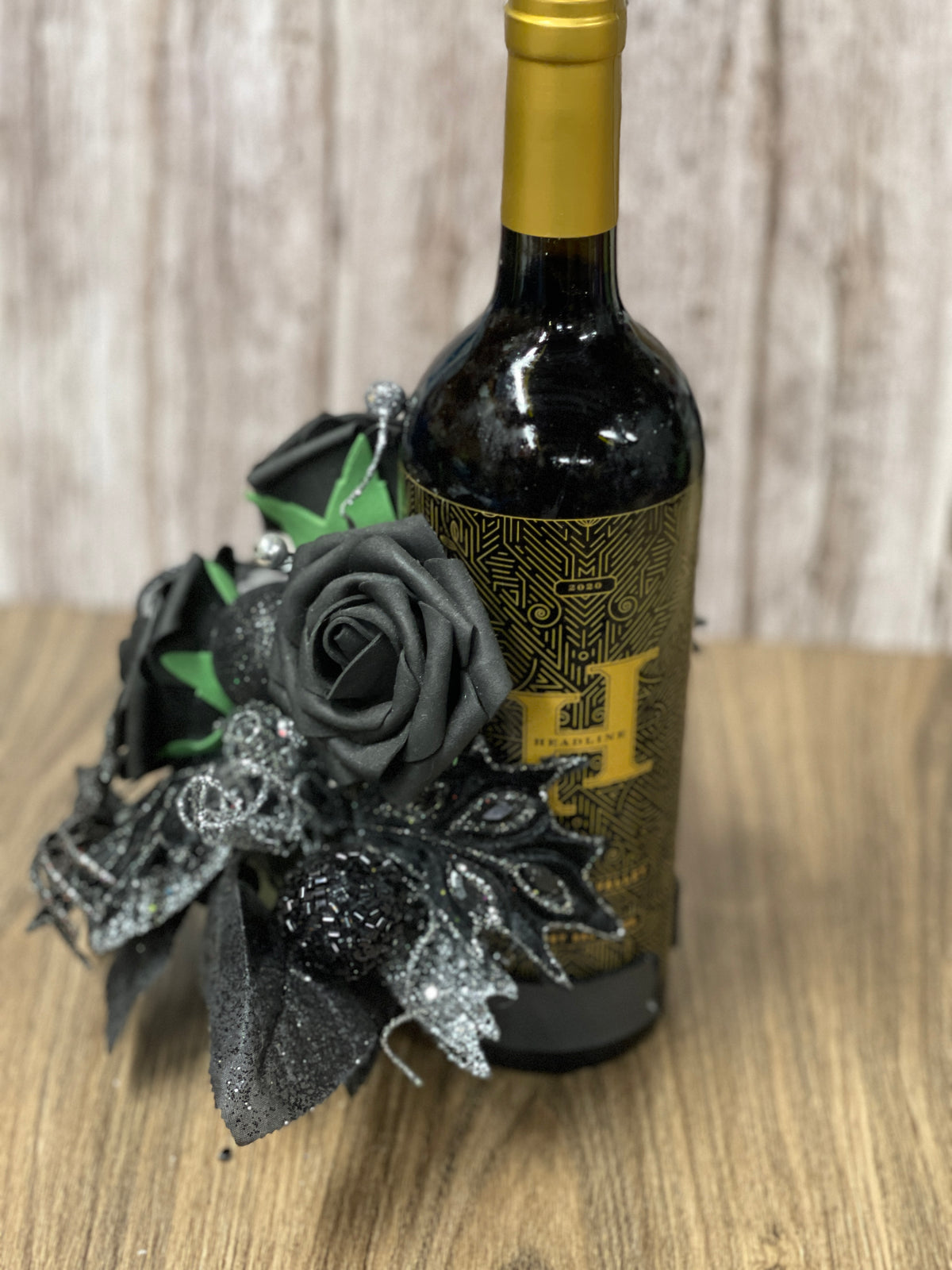 Halloween Floral Bottle Bouquet, Spooky Black Rose Centerpiece, Spider Candle Holder Arrangement, KatsCreationsNMore